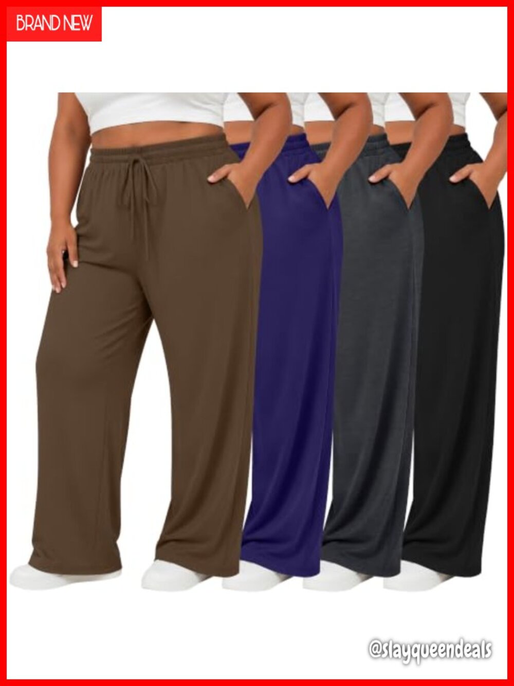 Plus Size Wide Leg Sweatpants 4 Pack Yoga Lounge Pants Polyester Cotton Spandex